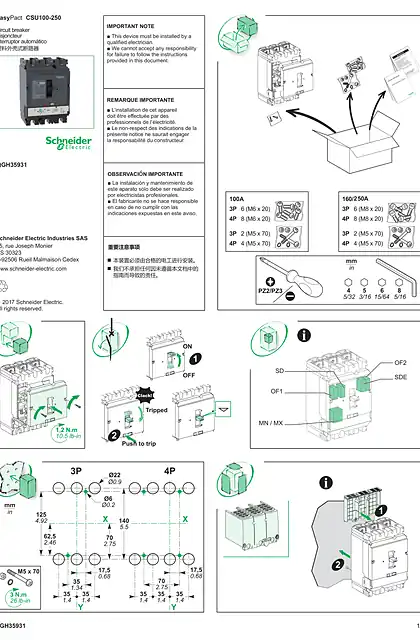 schneider施耐德CSU100-250塑壳断路器产品说明书