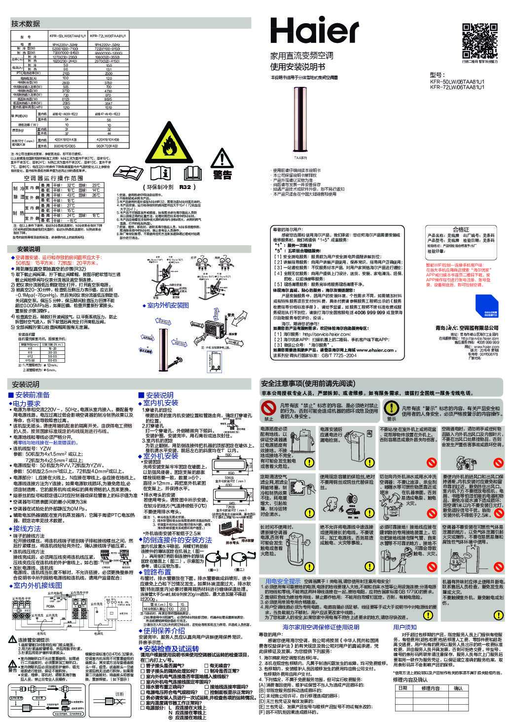 海尔KFR-50LW/06TAA81U1说明书
