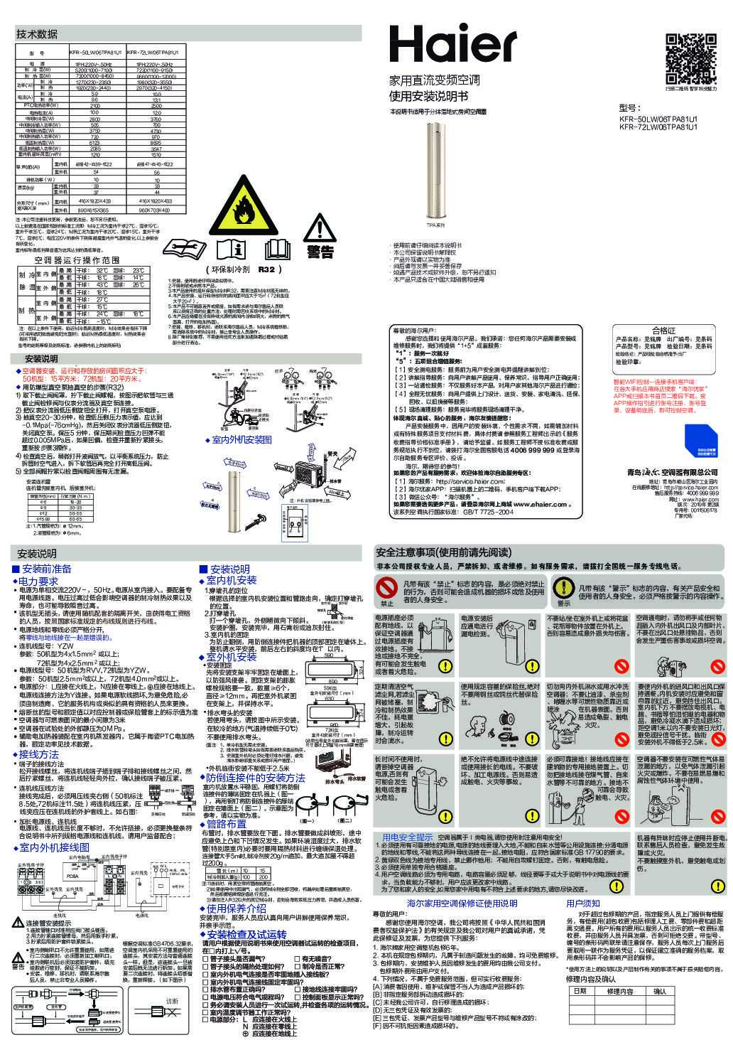 海尔KFR-50LW/06TPA81U1说明书
