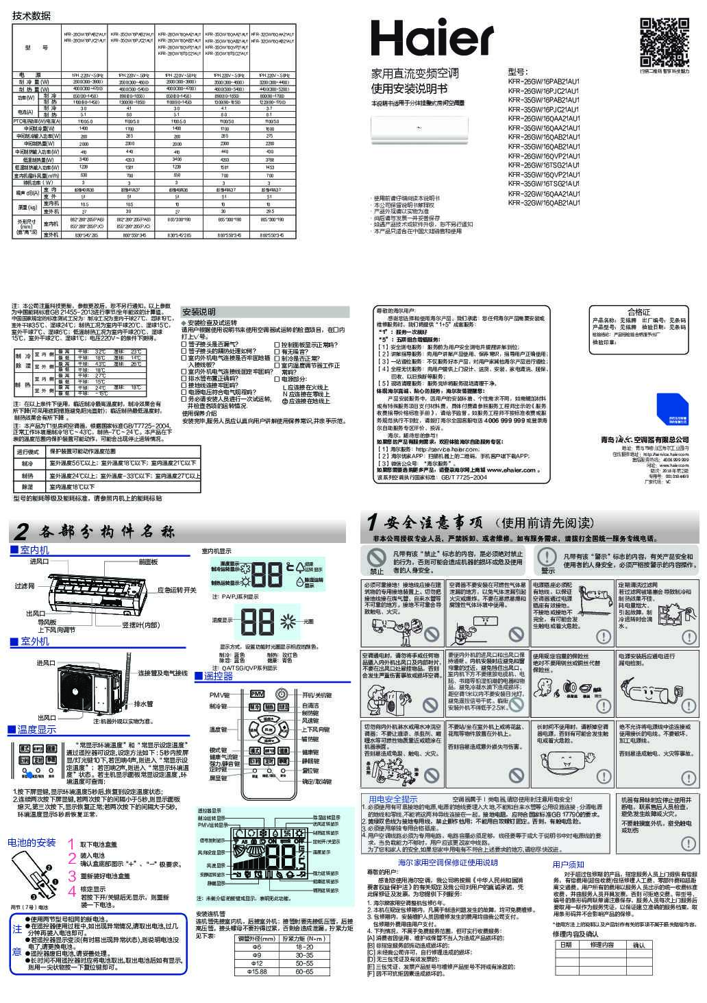 海尔KFR-32GW/16QAA21AU1说明书