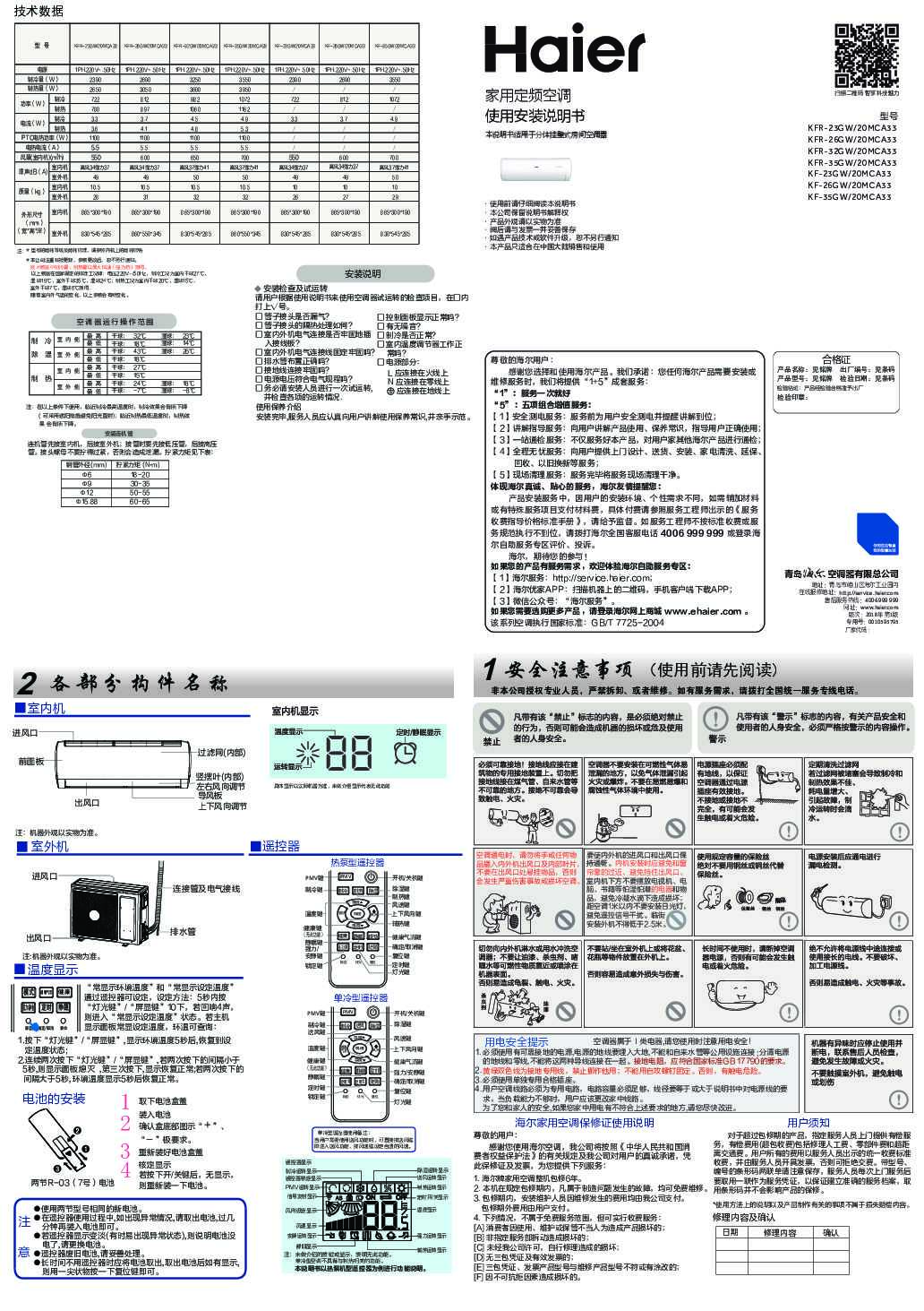 海尔KFR-35GW/20MCA33说明书