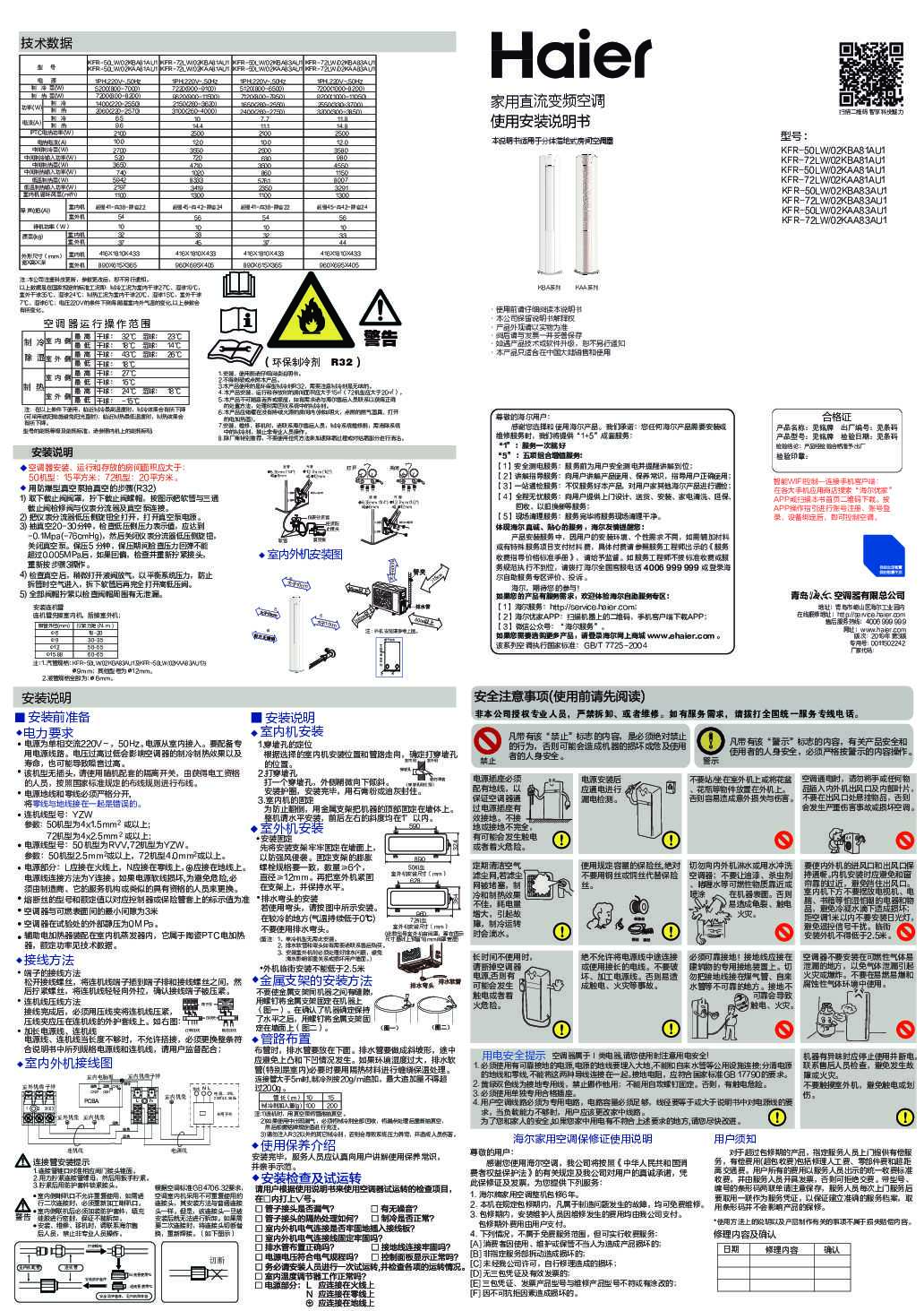 海尔KFR-72LW/02KBA81AU1说明书
