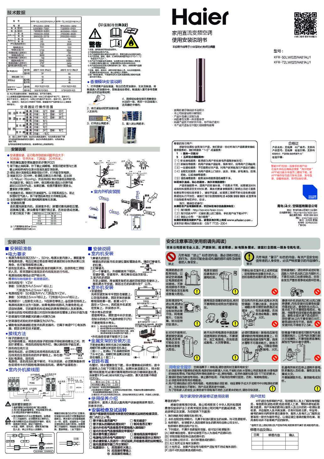 海尔KFR-72LW/02SNA81AU1说明书