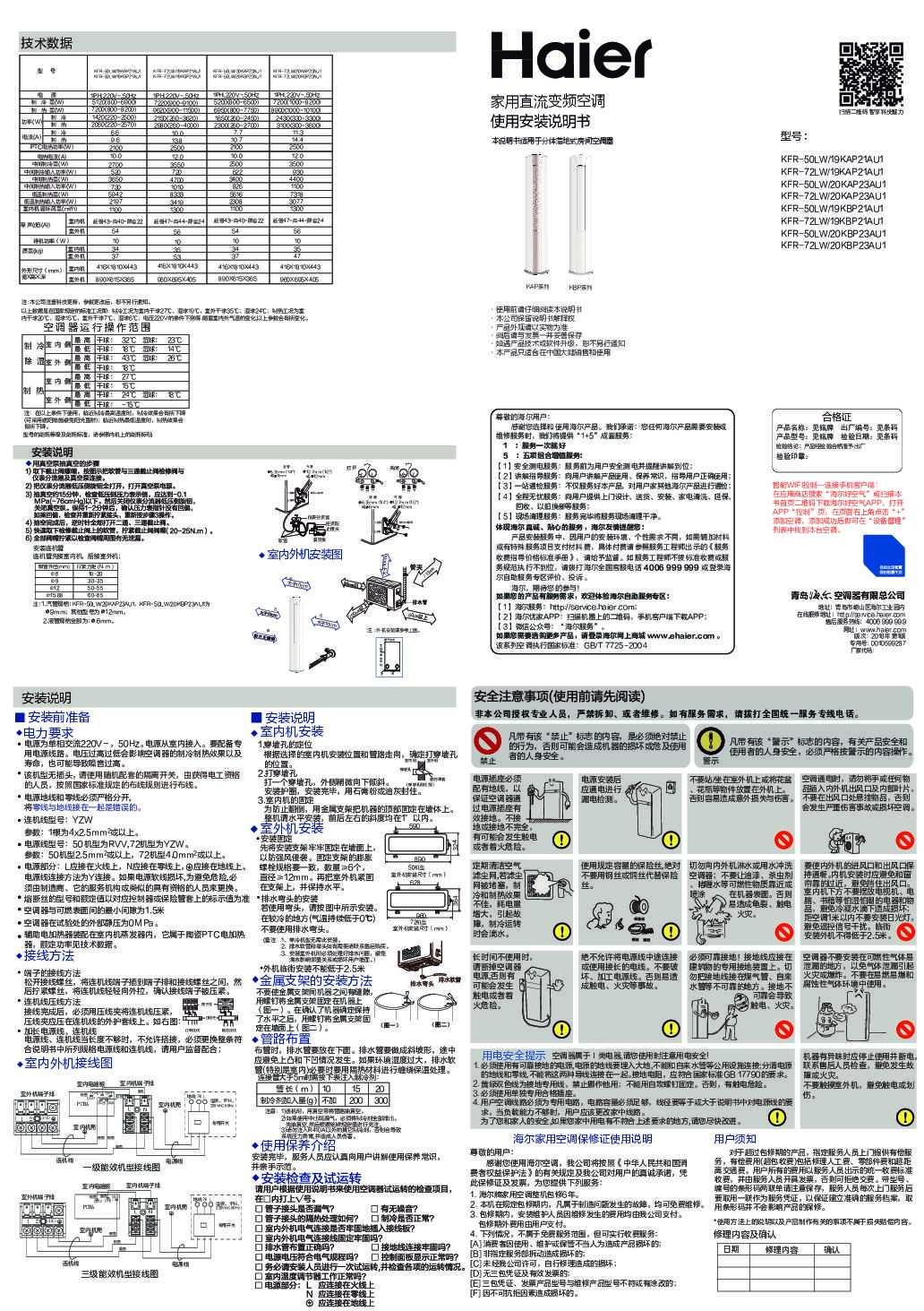 海尔KFR-50LW/19KAP21AU1说明书