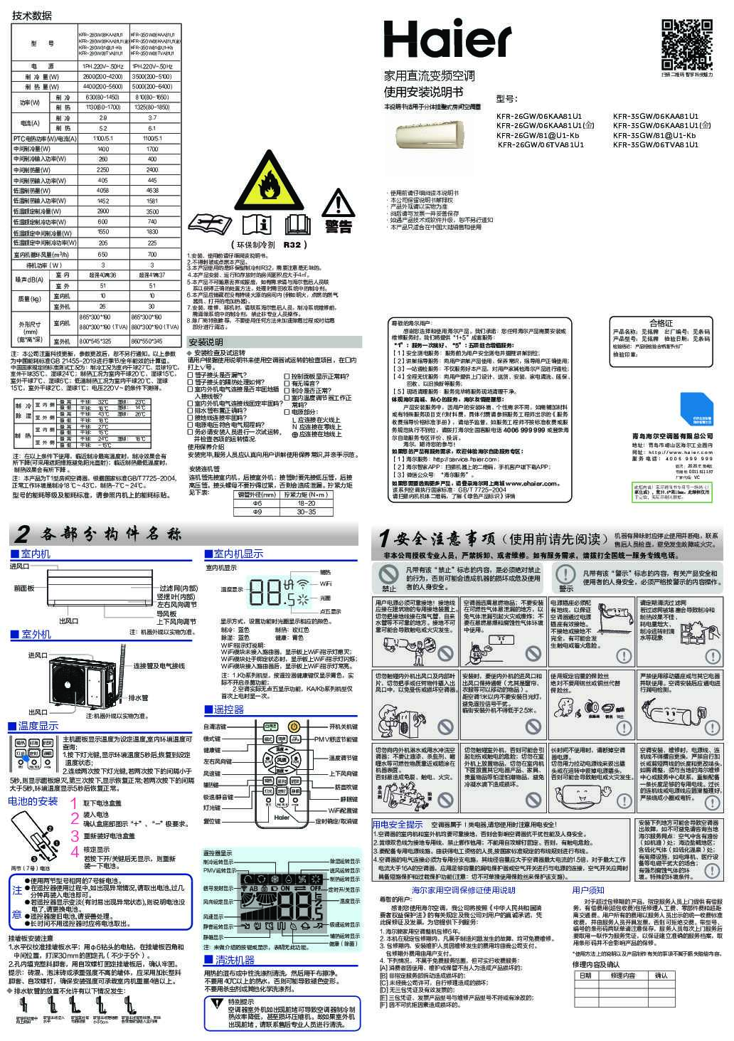 海尔KFR-35GW/06TVA81U1说明书
