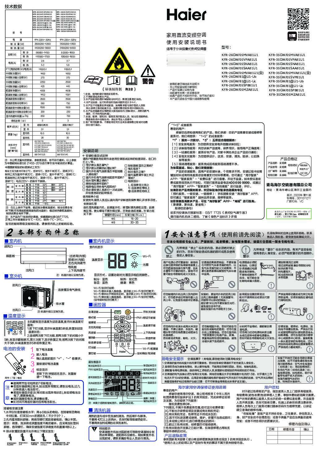 海尔KFR-26GW/05MZA81U1说明书