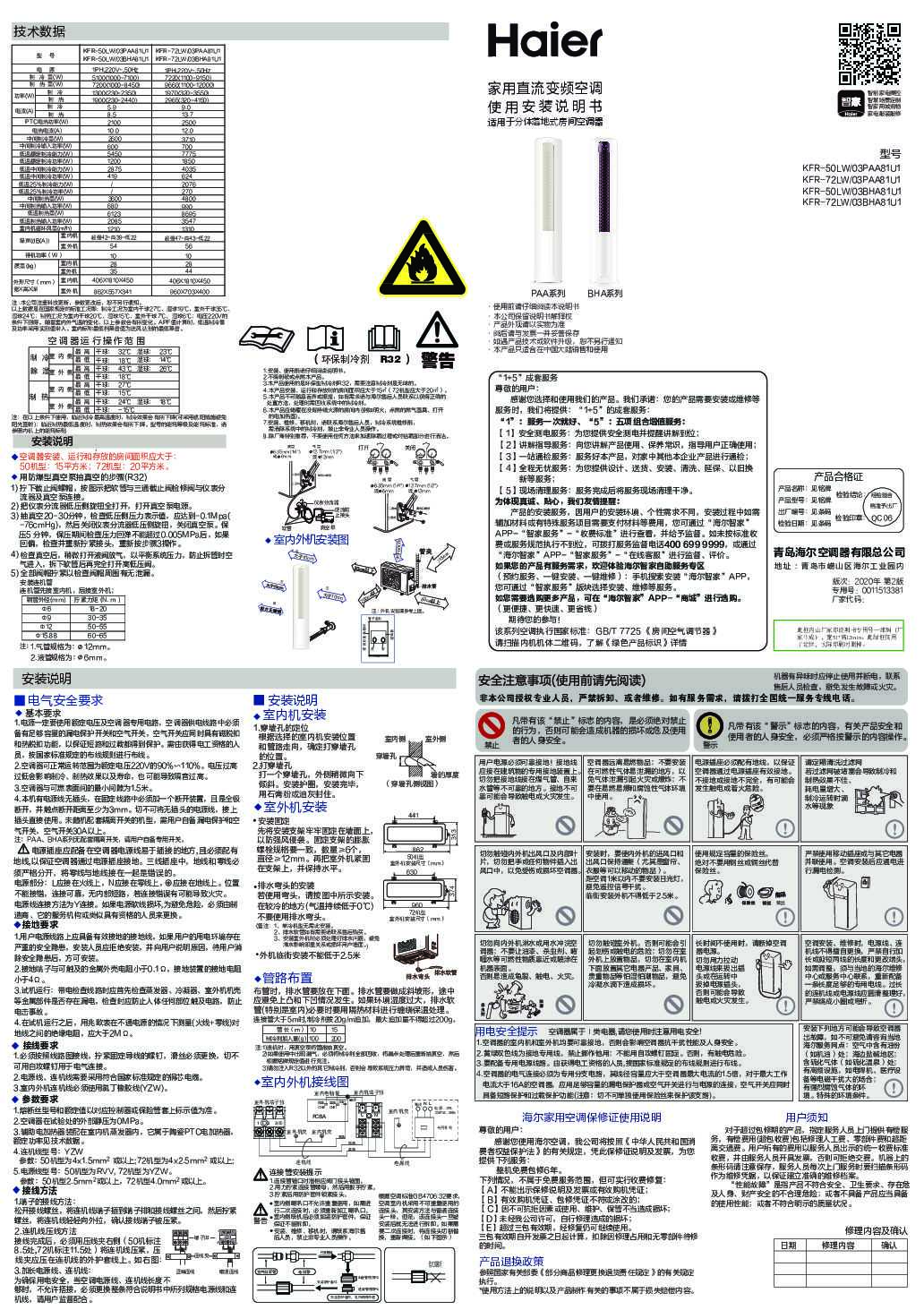 海尔KFR-72LW/03BHA81U1说明书