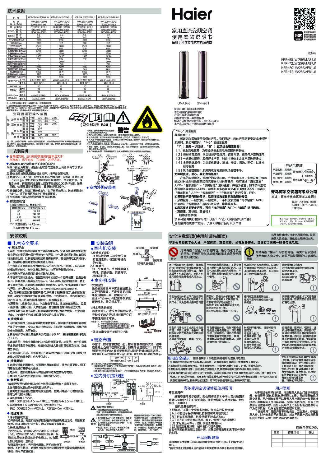 海尔KFR-72LW/25SVP81U1说明书