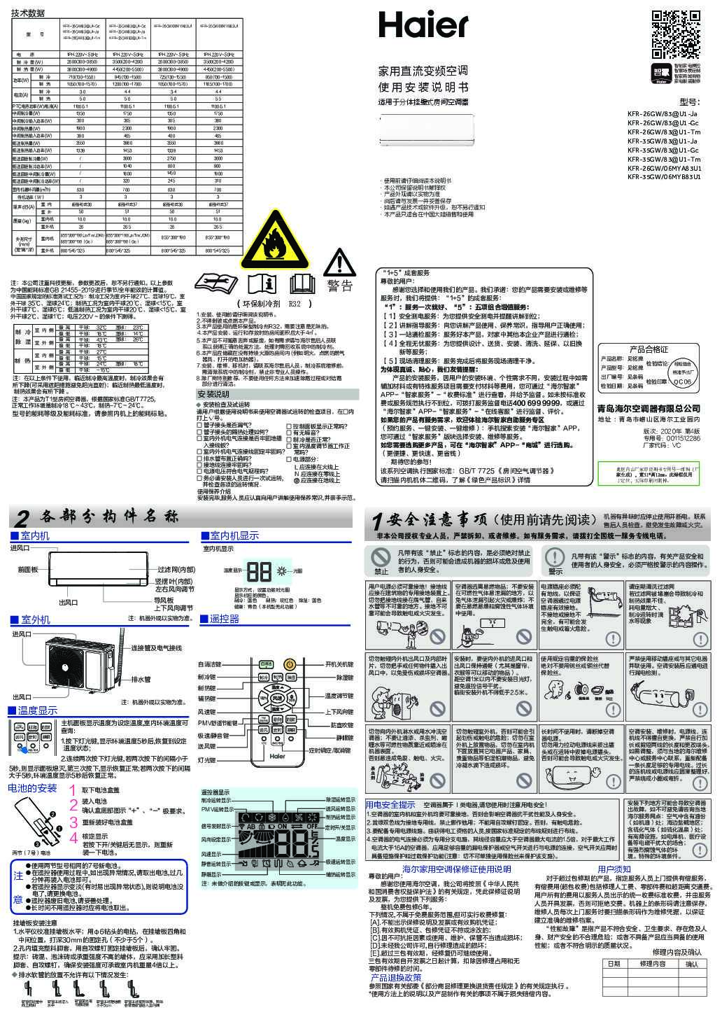 海尔KFR-35GW/83@U1-Tm说明书