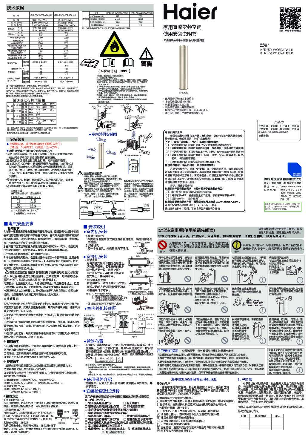 海尔KFR-50LW/06RAC81U1说明书