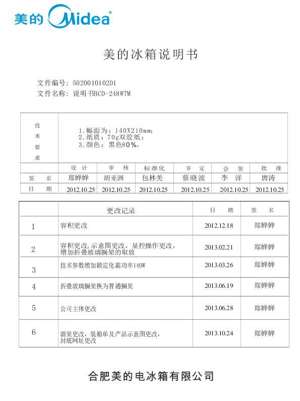 Midea美的BCD-248WTM说明书
