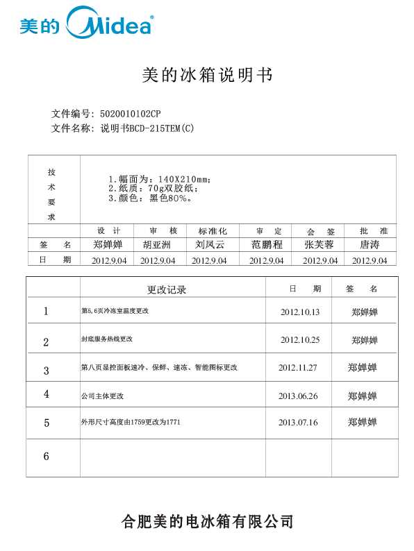Midea美的BCD-215TEM(C)说明书