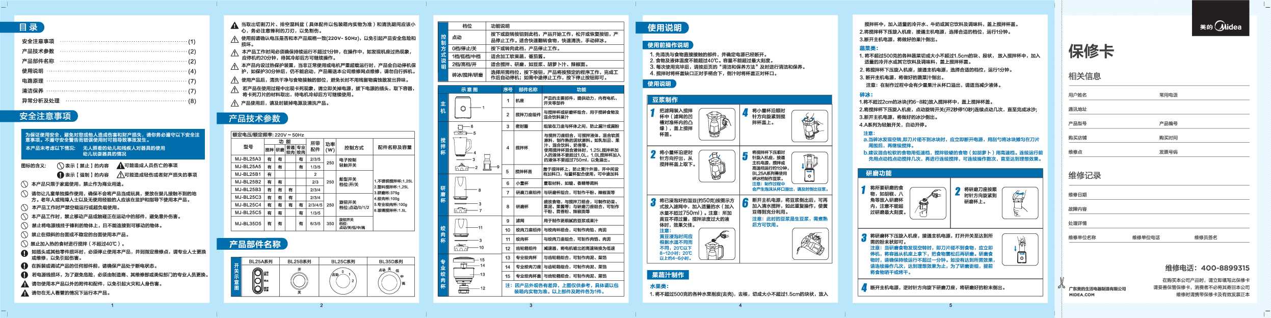 Midea美的MJ-BL25A5说明书